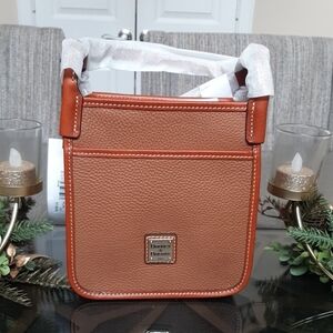 Dooney & Bourke Brown Full Grain Pebbled Leather Letter Carrier Bag